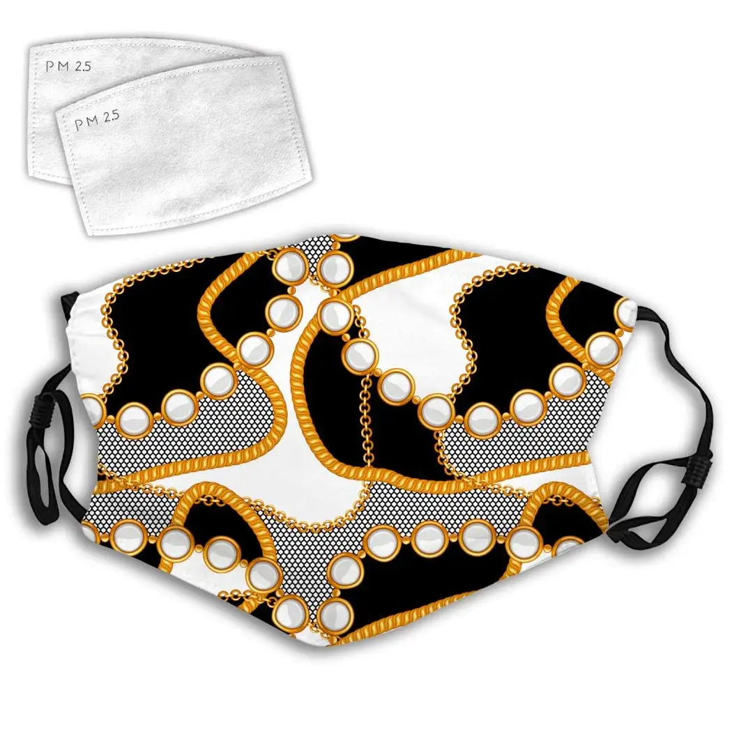 MEKIDA Apparel Luxurious Gold Chains Cow Pattern Fashion Face Ma Dust Mouth Ma Half Headwear with Filter for Outdoor
MEKIDA Apparel Luxurious Gold Chains Cow Pattern Fashion Face Ma Dust Mouth Ma Half Headwear with Filter for Outdoor