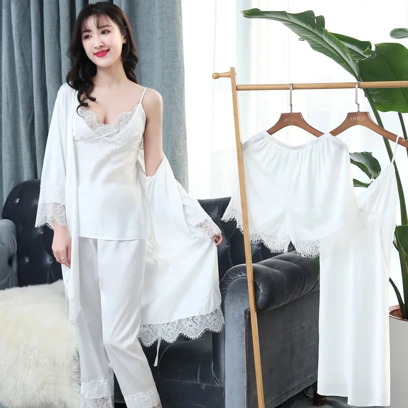Summer Sexy Women Pajamas 5 Pieces Sets Lace Satin Sleepwear Silk Pajamas for Women Home Wear Satin Pyjamas Mujer Pijamas Femme
Summer Sexy Women Pajamas 5 Pieces Sets Lace Satin Sleepwear Silk Pajamas for Women Home Wear Satin Pyjamas Mujer Pijamas Femme