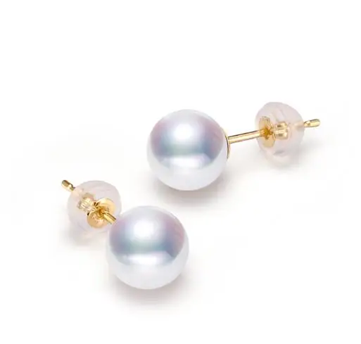 

New Favorite Natural Pearl Earrings White Round Genuine Freshwater Pearls 14k Gold Stud Earrings Perfect Birthday Lady Gift