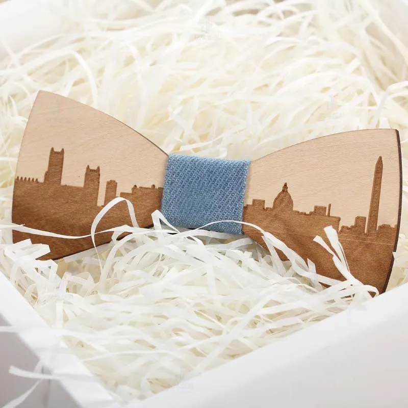 New Men's Solid Wood Bow Tie for Foreign Trade A Variety of Urban Landscape Patterns European and American Popular | Аксессуары для