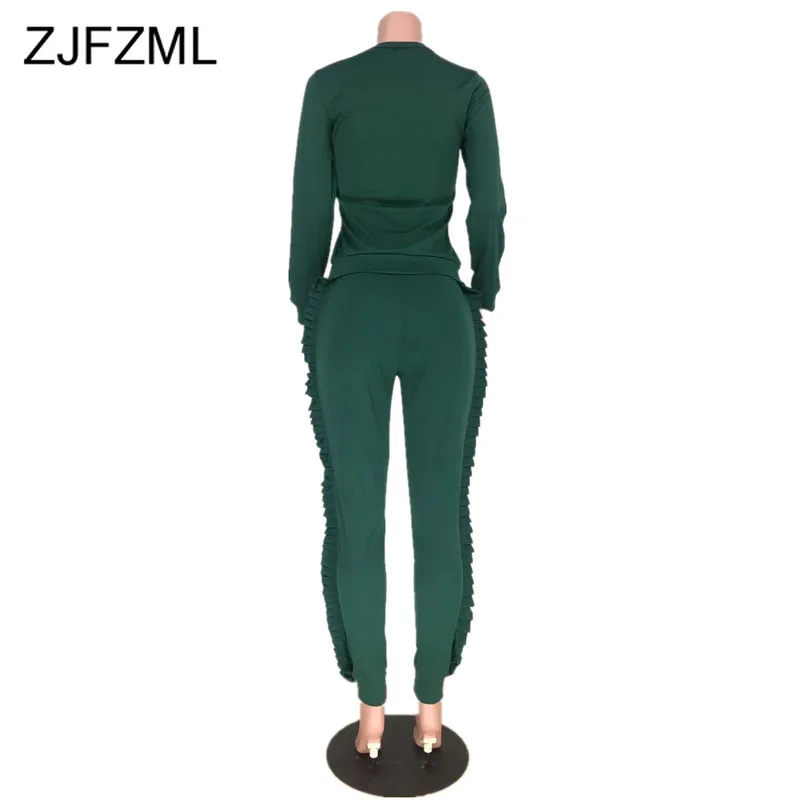 

Cascading Ruffles Spliced 2 Piece Set Women Fall Winter Outfits O Neck Long Sleeve Hoodie + Skinny Pant Casual Sporty Tracksuit