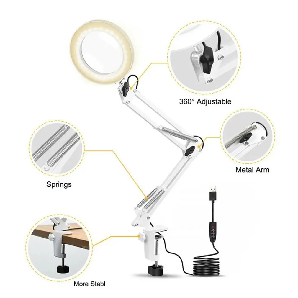 Flexible Desk Large 5X USB LED Magnifying Glass 3 Colors Illuminated Magnifier Lamp Loupe Reading/Rework/Soldering
Flexible Desk Large 5X USB LED Magnifying Glass 3 Colors Illuminated Magnifier Lamp Loupe Reading/Rework/Soldering