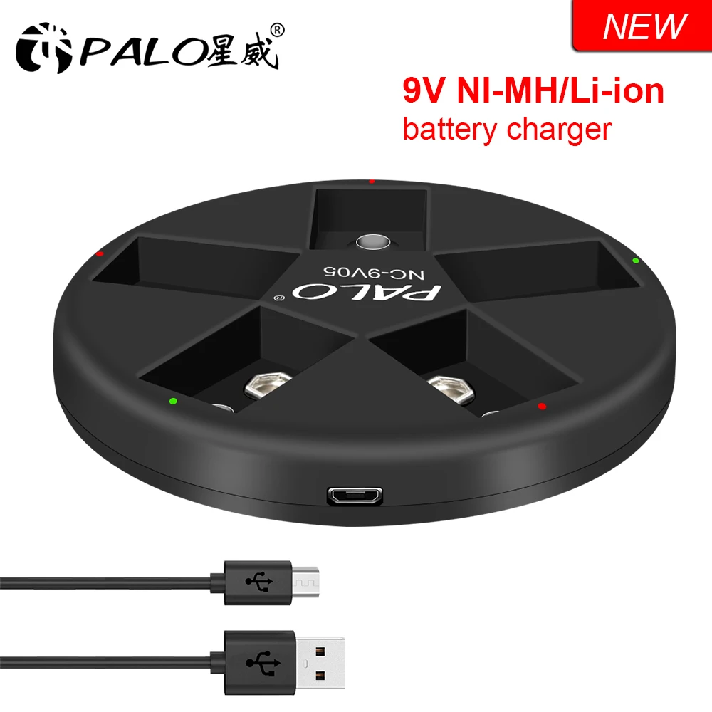 

PALO 9V 6F22 Charger 5 Slots USB 9 Volt Smart Battery Charger for 9V Ni-MH Lithium-ion Rechargeable Batteries