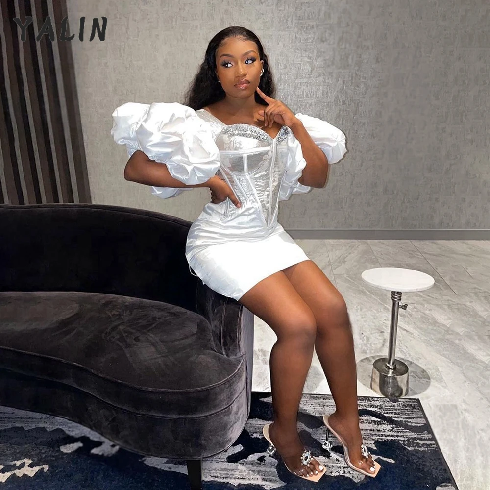 YALIN White Satin Short Prom Party Dresses Puffy Sleeves Aso Ebi Sweetheart Beaded Zipper Back Cocktail Gowns Graduation Dress
YALIN White Satin Short Prom Party Dresses Puffy Sleeves Aso Ebi Sweetheart Beaded Zipper Back Cocktail Gowns Graduation Dress