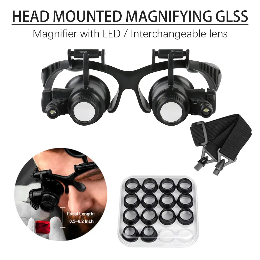 

Линзы для наблюдения за головой 10X/15X/20X/25X, увеличительные очки со светодиодной повязкой светодиодный голову, аксессуар для ремонта часов