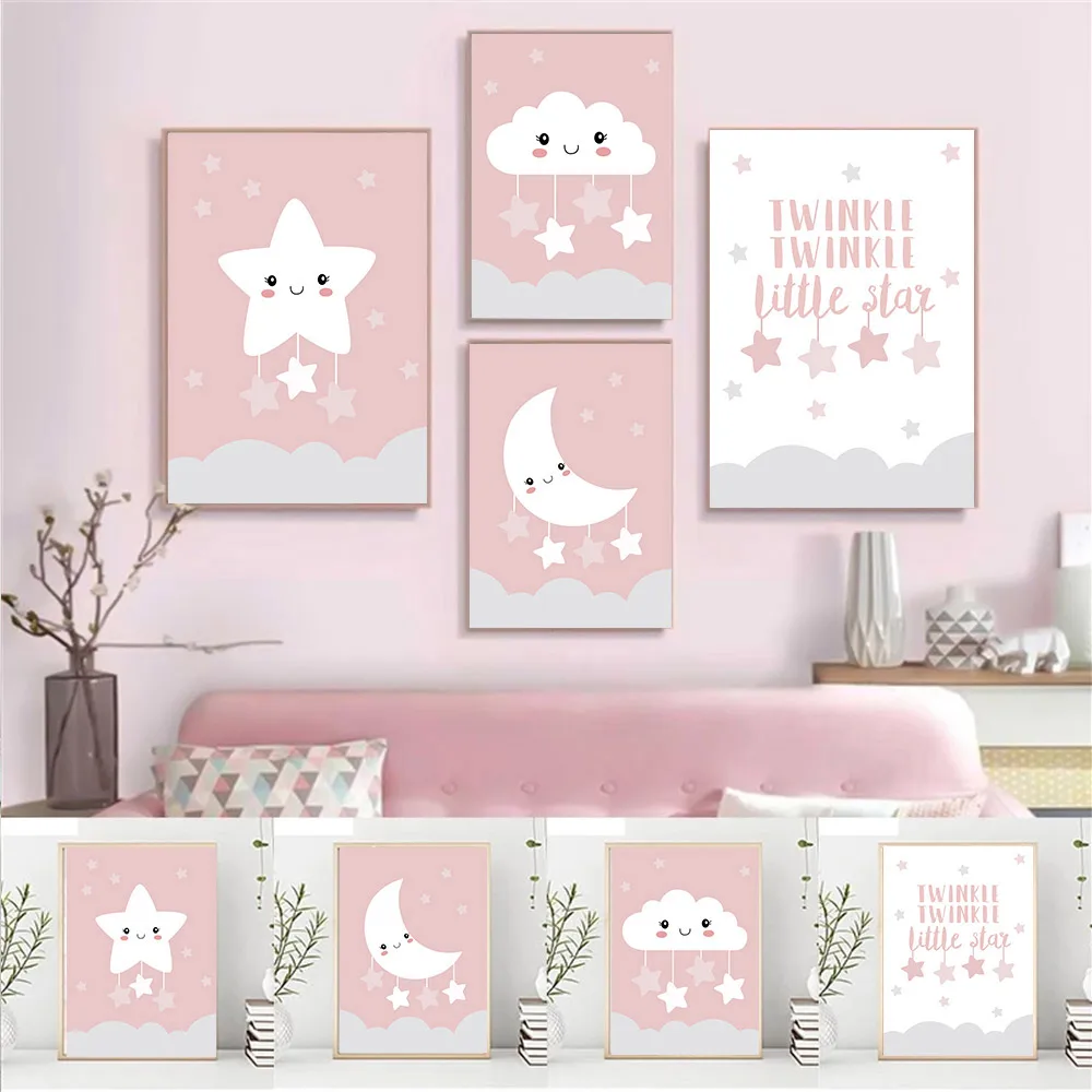 Twinkle Little Star Nursery Wall Art Painting Pink Moon Cloud Canvas Poster Kids Art Prints Nordic Wall Pictures Girl Room Decor
Twinkle Little Star Nursery Wall Art Painting Pink Moon Cloud Canvas Poster Kids Art Prints Nordic Wall Pictures Girl Room Decor