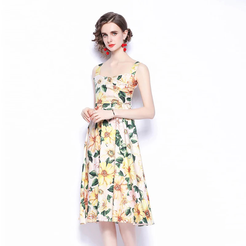 2021 Newest Summer Backless Sleeveless Beach Dress Spaghetti Strap Camellia Print Runway Elegant Sexy Midi Dress Ladies Vestidos
2021 Newest Summer Backless Sleeveless Beach Dress Spaghetti Strap Camellia Print Runway Elegant Sexy Midi Dress Ladies Vestidos