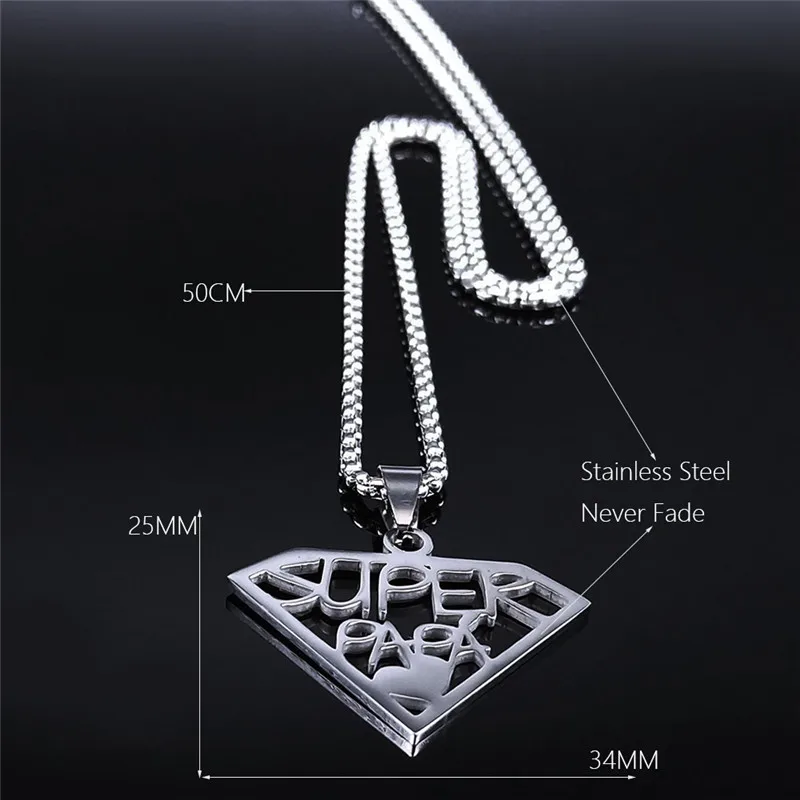 Crystal Shape Super PAPA Stainless Steel Necklace for Men Silver Color Statement Necklace Jewelry Father's Day Gift N4249S01 
Crystal Shape Super PAPA Stainless Steel Necklace for Men Silver Color Statement Necklace Jewelry Father's Day Gift N4249S01