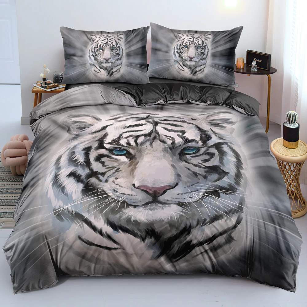 

Luxury White Tiger Bed Linen Custom Design Comforter/Duvet Cover Set Twin Queen King Size 245x210cm Bedding Set for Adults