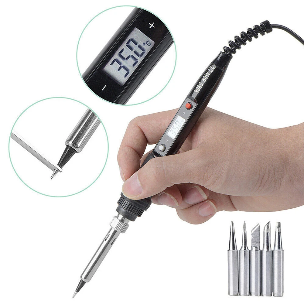 80W Adjustable Temperature Electric Soldering Iron LCD Digital Display Solder Iron Tips Manual Solder Wire Tweezers Repair Tool
80W Adjustable Temperature Electric Soldering Iron LCD Digital Display Solder Iron Tips Manual Solder Wire Tweezers Repair Tool
