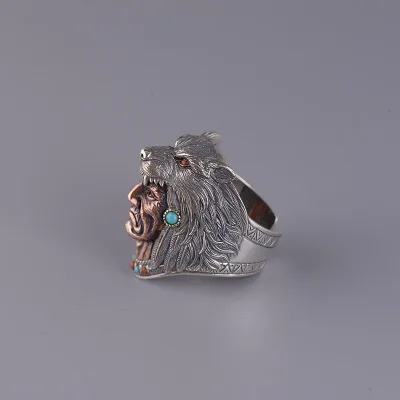925 Sterling Silver Rings Vintage Retro Type Wolf Head Satan Engraved Red Onyx and Turquoise Stone Setting For Men
925 Sterling Silver Rings Vintage Retro Type Wolf Head Satan Engraved Red Onyx and Turquoise Stone Setting For Men