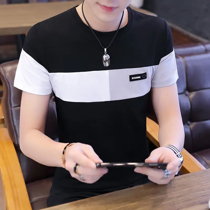 Hong Kong 2019 summer new 93% cotton v-neck men's short sleeve T-shirt Korean slim stitching contrast coat tide
Hong Kong 2019 summer new 93% cotton v-neck men's short sleeve T-shirt Korean slim stitching contrast coat tide