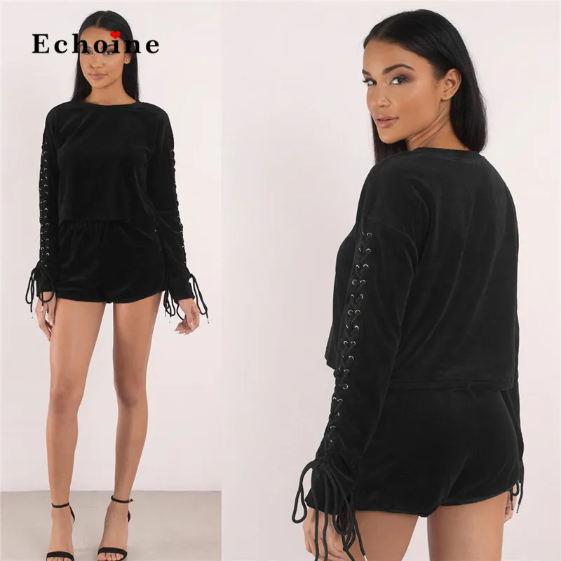 Soft Velvet 2 Pcs Set Women Tracksuit Sexy Grommet Bandage Lace Up O-Neck Hoodie Tops Casual Suit Short Pants Streetwear Clothes
Soft Velvet 2 Pcs Set Women Tracksuit Sexy Grommet Bandage Lace Up O-Neck Hoodie Tops Casual Suit Short Pants Streetwear Clothes