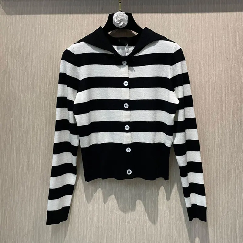 Женский короткий вязаный кардиган, корейский элегантный кардиган в полоску с бантом на воротнике и длинным рукавом, 2021
Женский короткий вязаный кардиган, корейский элегантный кардиган в полоску с бантом на воротнике и длинным рукавом, 2021