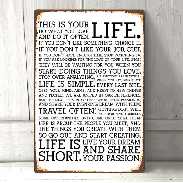 Life Qoutes-letrero de estajo de Metal para decorar de pared, cartel de decorar de Metal (20cm x 30cm) HA0W13
Life Qoutes-letrero de estajo de Metal para decorar de pared, cartel de decorar de Metal (20cm x 30cm) HA0W13