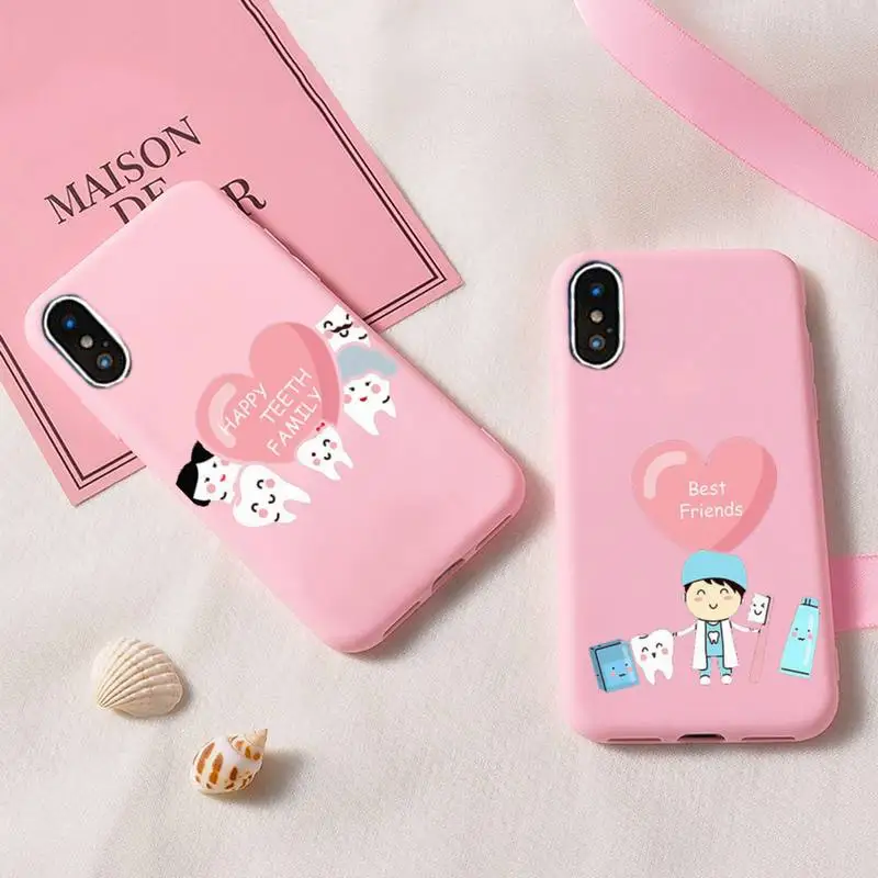 

Tooth Dentist Phone Case For IPhone 6 6s 7 8 Plus X Xs Xr Xsmax 11 12 Pro Promax 12mini Candy Pink Silicone Cover