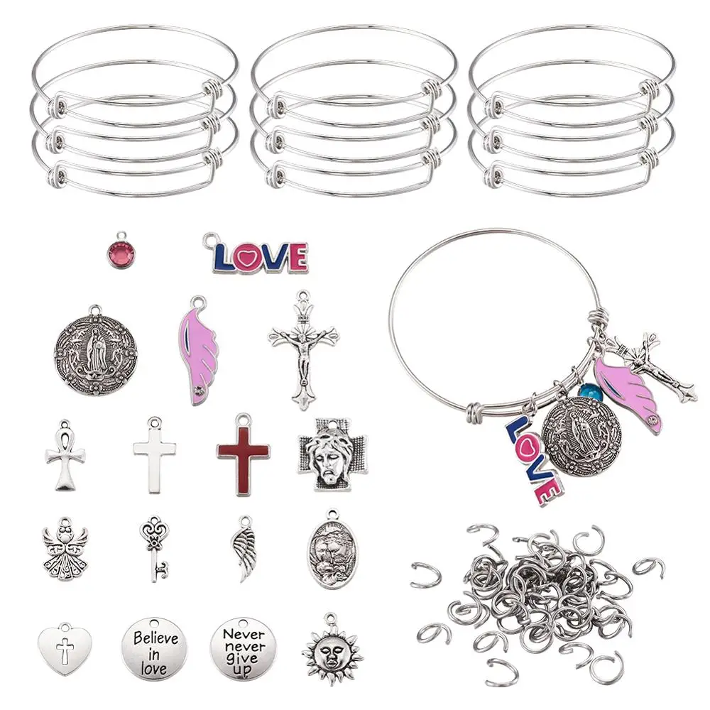 Bracelet Making Set with Adjustable Bangle Alloy Pendants Cross Feather Wing Charm Jump Ring for Jeweley Making DIY Findings Kit
Bracelet Making Set with Adjustable Bangle Alloy Pendants Cross Feather Wing Charm Jump Ring for Jeweley Making DIY Findings Kit