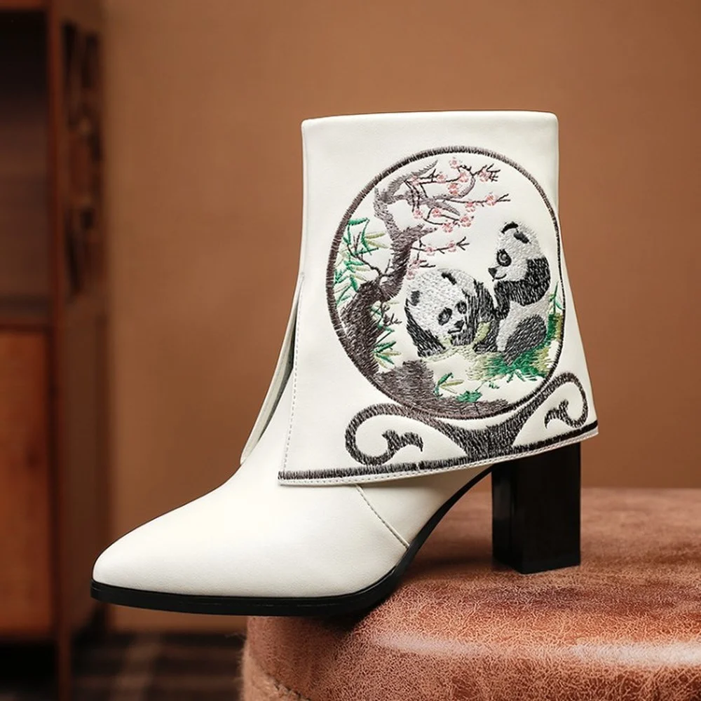 OEING Womens Ethnic Embroidery Panda Pointed Toe Ankle Boots Chelsea Western Block Heel Cowboy Shoes Wide Tube Knight Retro
OEING Womens Ethnic Embroidery Panda Pointed Toe Ankle Boots Chelsea Western Block Heel Cowboy Shoes Wide Tube Knight Retro