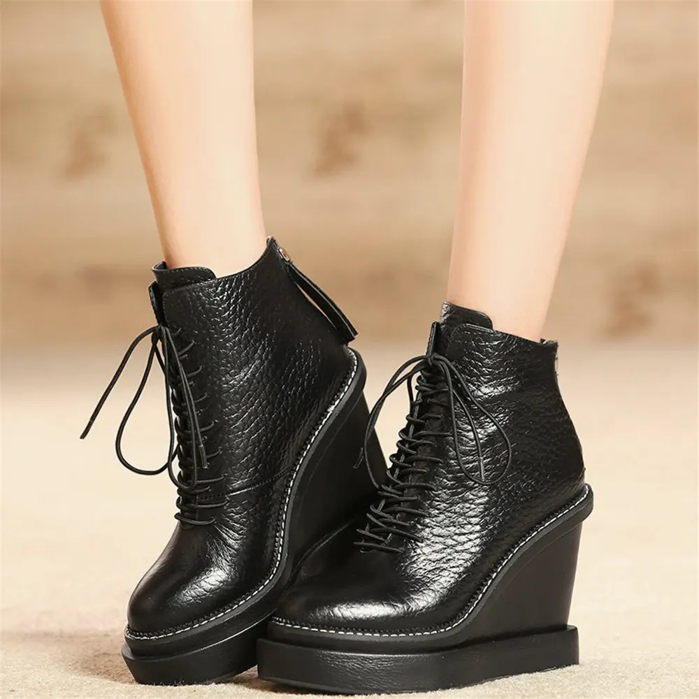 Platform Pumps Shoes Women Lace Up Genuine Leather Wedges High Heel Motorcycle Boots Female High Top Round Toe Fashion Sneakers
Platform Pumps Shoes Women Lace Up Genuine Leather Wedges High Heel Motorcycle Boots Female High Top Round Toe Fashion Sneakers