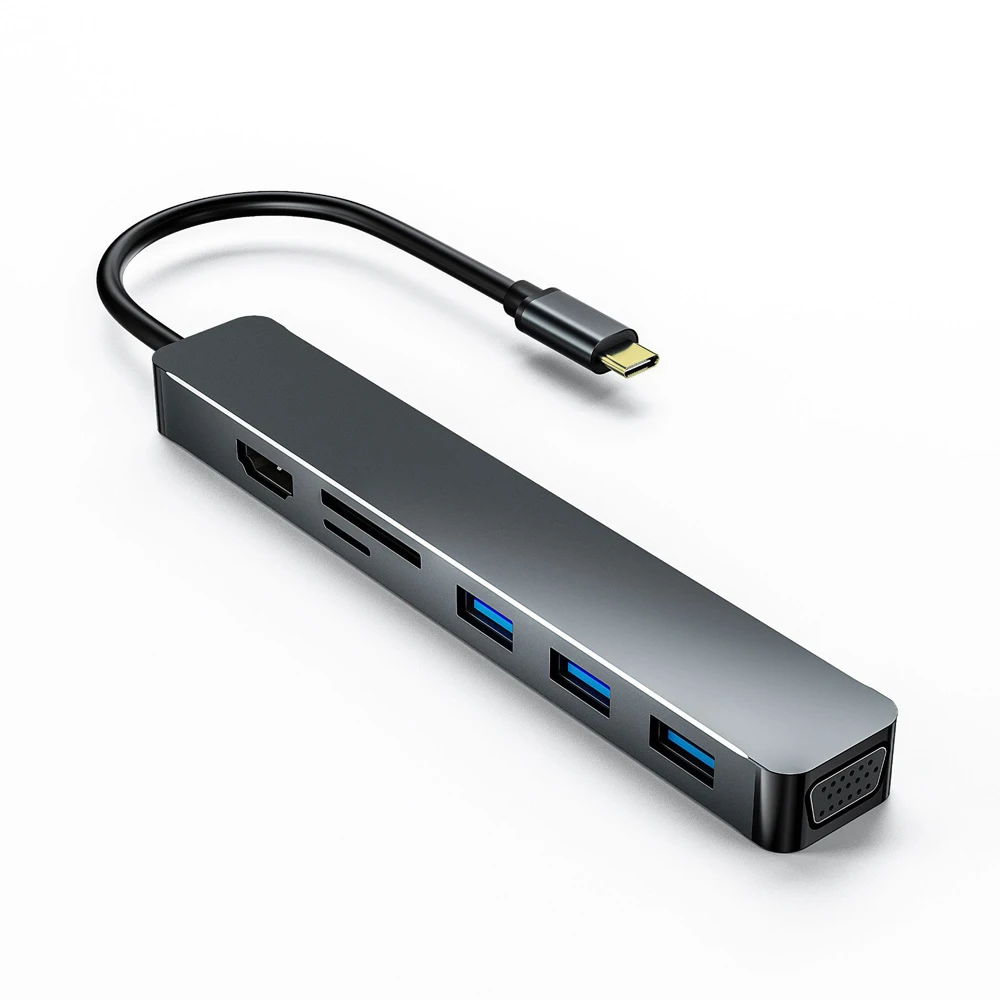 7 In 1 USB Hub USB3.0 Splitter Adapter Port Replicator Type C to VGA HD-MI SD/TF Card Reader 7-in-1 Expansion Dock Hub for PC
7 In 1 USB Hub USB3.0 Splitter Adapter Port Replicator Type C to VGA HD-MI SD/TF Card Reader 7-in-1 Expansion Dock Hub for PC