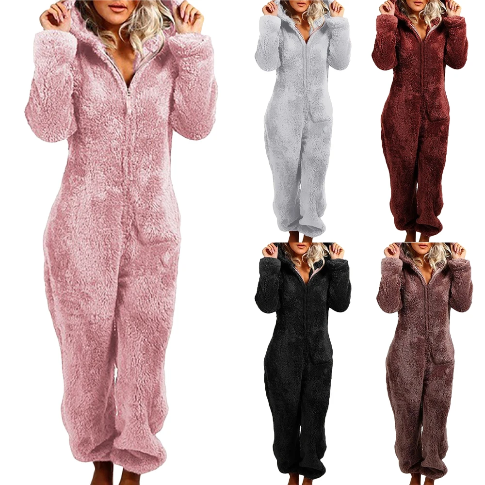 Winter Warm Women Jumpsuits Solid Long Sleeve Hooded Fleece Fluffy Fur Sleepwear Baggy Casual Soft Fleece Romper Playsuits
Winter Warm Women Jumpsuits Solid Long Sleeve Hooded Fleece Fluffy Fur Sleepwear Baggy Casual Soft Fleece Romper Playsuits