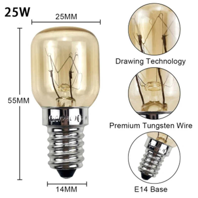 5pcs 220V E14 300 Degree High Temperature Resistant Microwave Oven Bulb Cooker Lamp Lighting Bulb 15/25W
5pcs 220V E14 300 Degree High Temperature Resistant Microwave Oven Bulb Cooker Lamp Lighting Bulb 15/25W