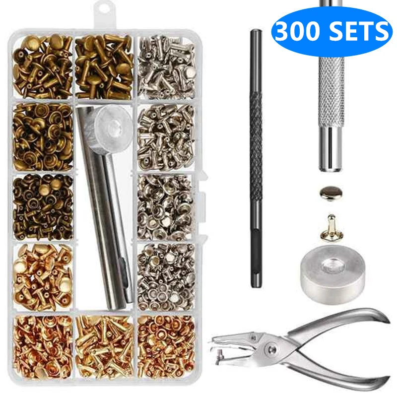 300 Sets Leather Rivets Double Cap Rivet Tubular Metal Studs with Punch Pliers Fixing Set Tools for DIY Leather Craft Rivets Rep
300 Sets Leather Rivets Double Cap Rivet Tubular Metal Studs with Punch Pliers Fixing Set Tools for DIY Leather Craft Rivets Rep
