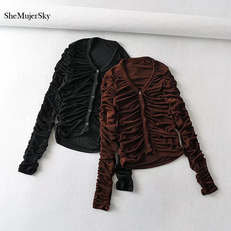 SheMujerSky Women Shirring Brown Blouses Long Sleeve V-neck Single Breasted Elastic Slim Tops 2021 Ladies Cropped Shirts
SheMujerSky Women Shirring Brown Blouses Long Sleeve V-neck Single Breasted Elastic Slim Tops 2021 Ladies Cropped Shirts