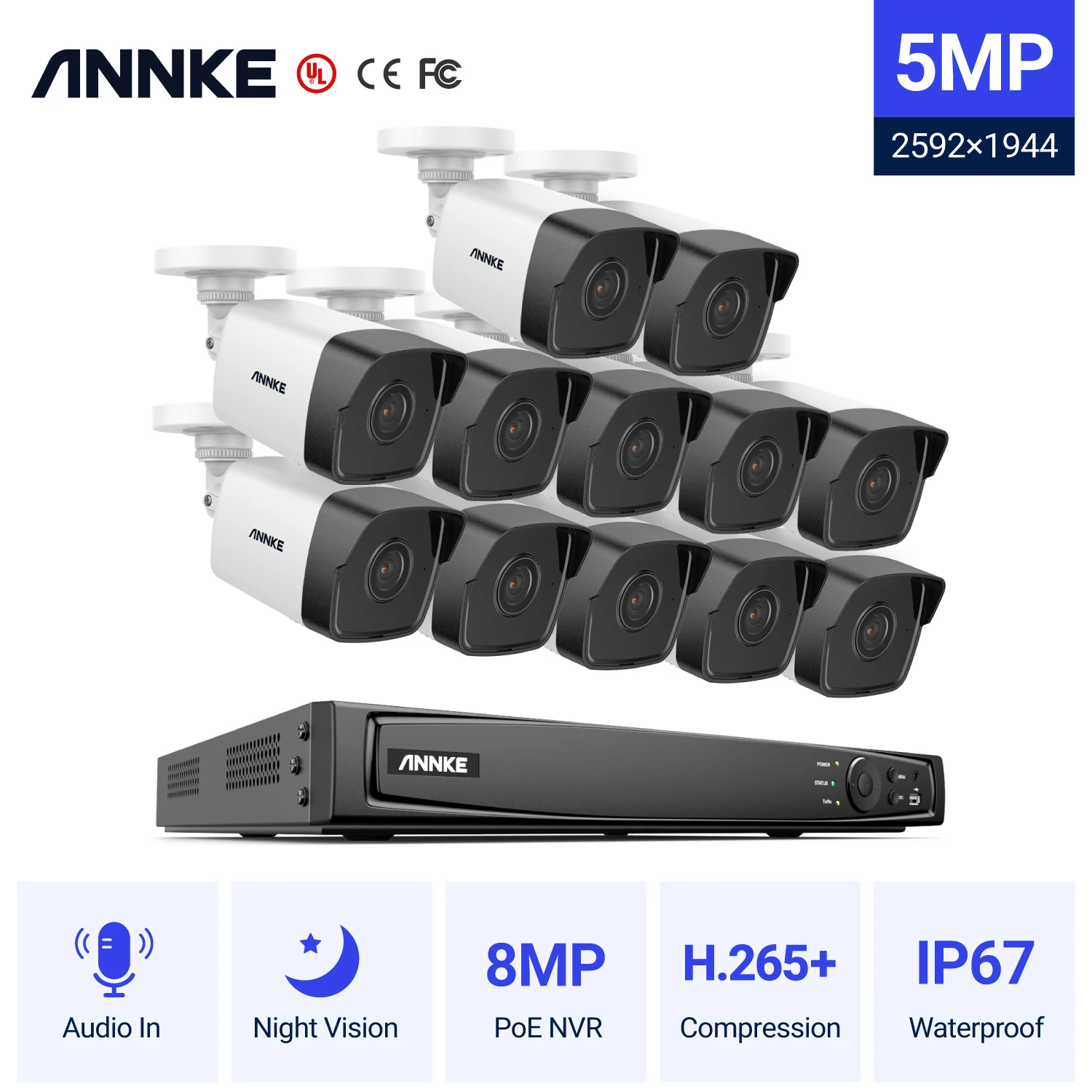 ANNKE 5MP FHD POE Video Surveillance System 16CH H.265+ 4K NVR Recorder 5MP Security Cameras Audio Recording 5MP PoE Ip camera
ANNKE 5MP FHD POE Video Surveillance System 16CH H.265+ 4K NVR Recorder 5MP Security Cameras Audio Recording 5MP PoE Ip camera
