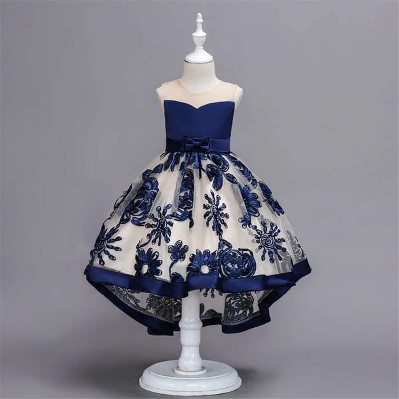 Flower Girls Dress Illusion Sleeveless Bow Lace Dark Blue Tulle Crystal O-Neck Knee-Length Luxury Kids Party Princess Gown
Flower Girls Dress Illusion Sleeveless Bow Lace Dark Blue Tulle Crystal O-Neck Knee-Length Luxury Kids Party Princess Gown