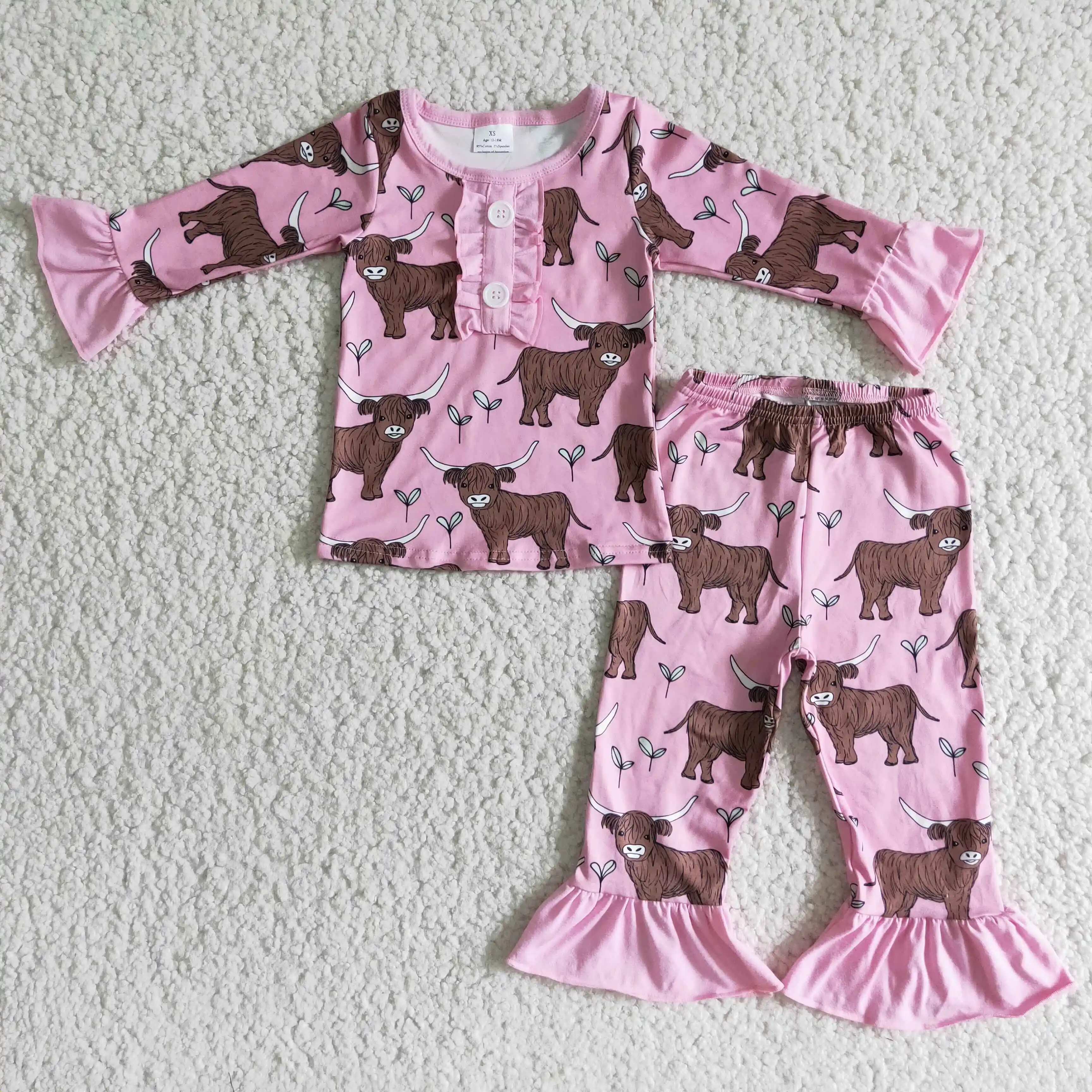 Kids Pajamas Girl's Western Fashion Pink Cows Printing Long Ruffles Sleeves Boutique Matching Christmas Pajamas For Kids
Kids Pajamas Girl's Western Fashion Pink Cows Printing Long Ruffles Sleeves Boutique Matching Christmas Pajamas For Kids