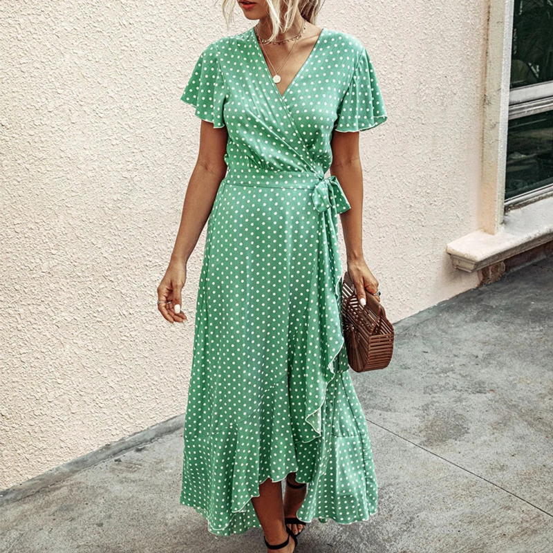 2021 New summer Maxi Dress Women Polka Dot Sexy V Neck Ruffles Short Sleeve Holiday Long Beach Sundress Ladies Lace Up Wrap
2021 New summer Maxi Dress Women Polka Dot Sexy V Neck Ruffles Short Sleeve Holiday Long Beach Sundress Ladies Lace Up Wrap