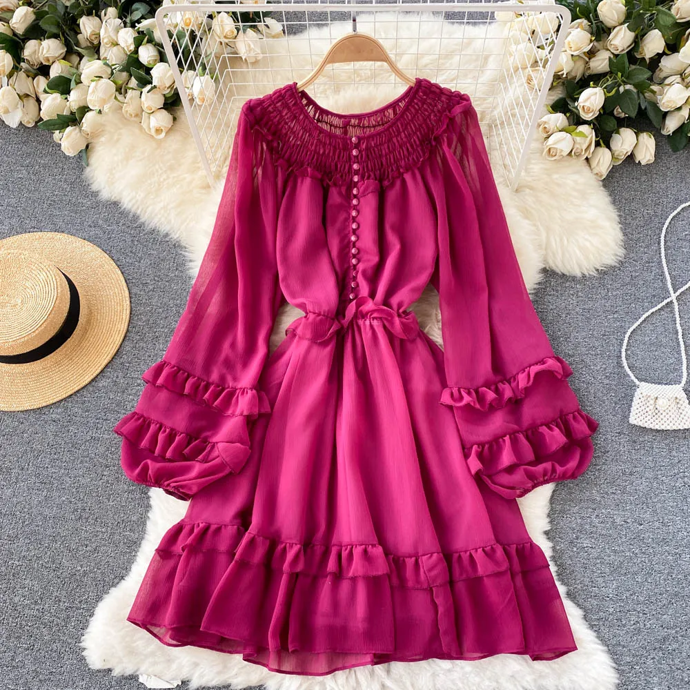 C099 Women New Fashion Autumn Thin Sweet Round Neck Long Sleeve Ruffled A-line Short Dress Solid Color Casual Vestidos
C099 Women New Fashion Autumn Thin Sweet Round Neck Long Sleeve Ruffled A-line Short Dress Solid Color Casual Vestidos