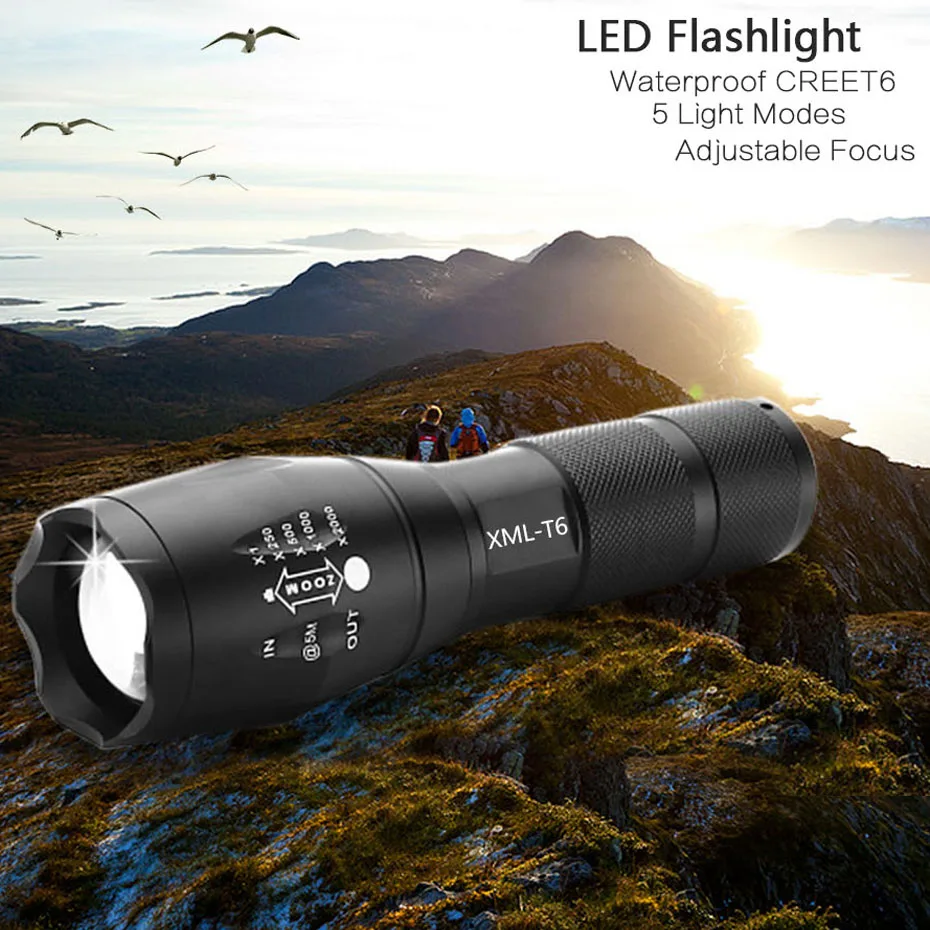 

Portable Led Flashlights 5 Modes 18650 OR AAA Battery High Power Zoomable Rechargeable Camping Lantern Tactical T6 Flashlight