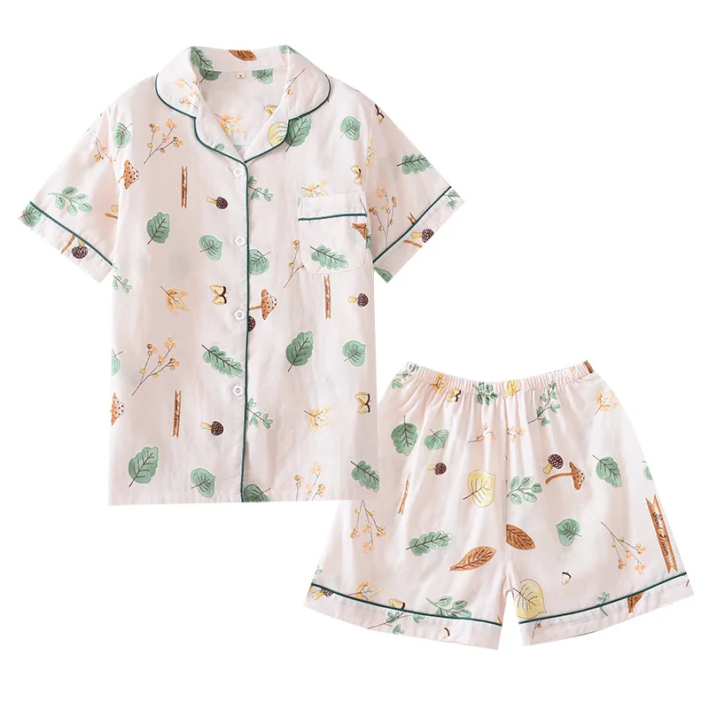 Japanese spring and summer pajamas ladies 100% cotton gauze thin section loose Korean version of home clothes short sleeve short
Japanese spring and summer pajamas ladies 100% cotton gauze thin section loose Korean version of home clothes short sleeve short