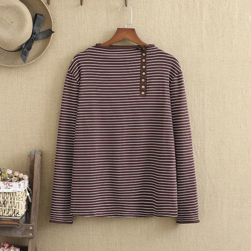 Plus Size Striped T-Shirt For Women Stand-Up Collar Cotton Breasted Design Large Size Long Sleeve Casual Tops For Fatlady Wear
Plus Size Striped T-Shirt For Women Stand-Up Collar Cotton Breasted Design Large Size Long Sleeve Casual Tops For Fatlady Wear
