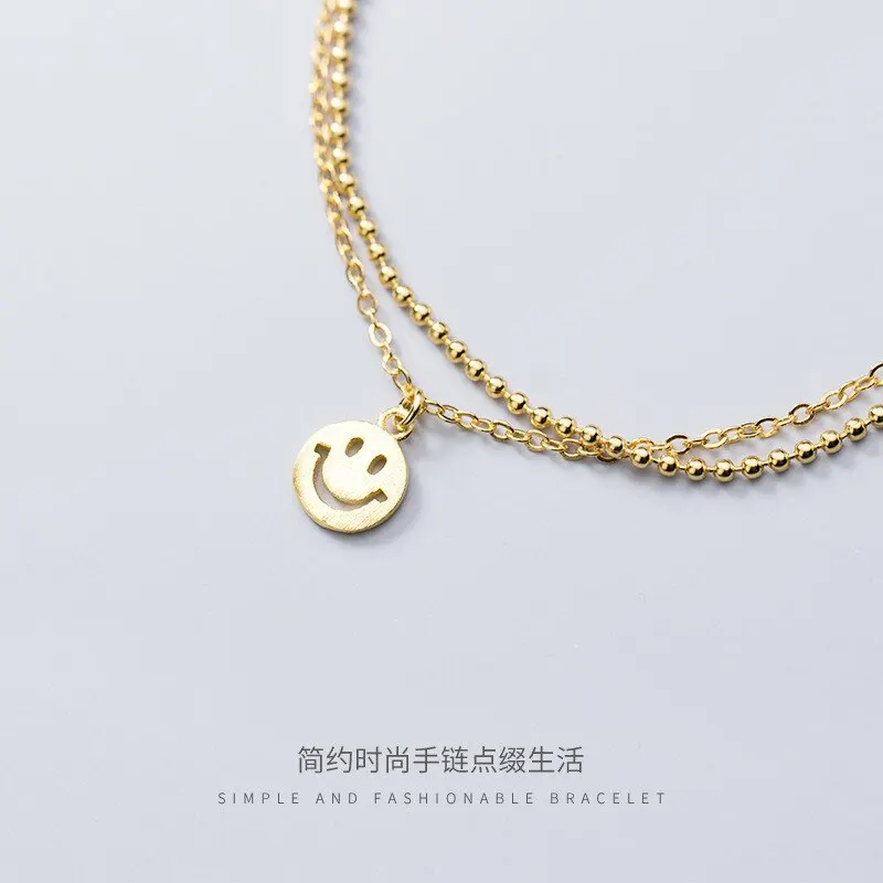 A00819 Double Gold Smiley Happy Chain Bead Charm Bracelet for Women Genuine 925 Sterling Silver Dating Wedding Jewelry
A00819 Double Gold Smiley Happy Chain Bead Charm Bracelet for Women Genuine 925 Sterling Silver Dating Wedding Jewelry