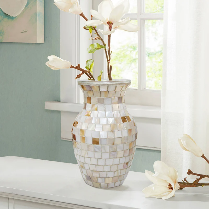 White mother of pearl vase shell flower vase handmade tabletop vase decor oyster sticker around home decoration accessories
White mother of pearl vase shell flower vase handmade tabletop vase decor oyster sticker around home decoration accessories