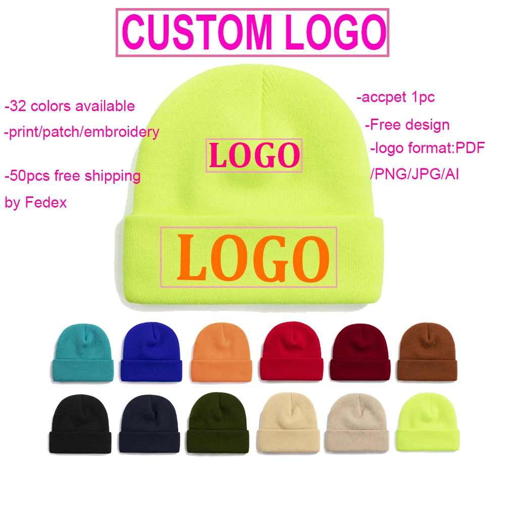 Acrylic Winter Women Solid Custom Logo Knitting Beanies Skullcap Men Casual DIY Print Pacth Embroidery Logo Knit Hat Caps Gorros
Acrylic Winter Women Solid Custom Logo Knitting Beanies Skullcap Men Casual DIY Print Pacth Embroidery Logo Knit Hat Caps Gorros