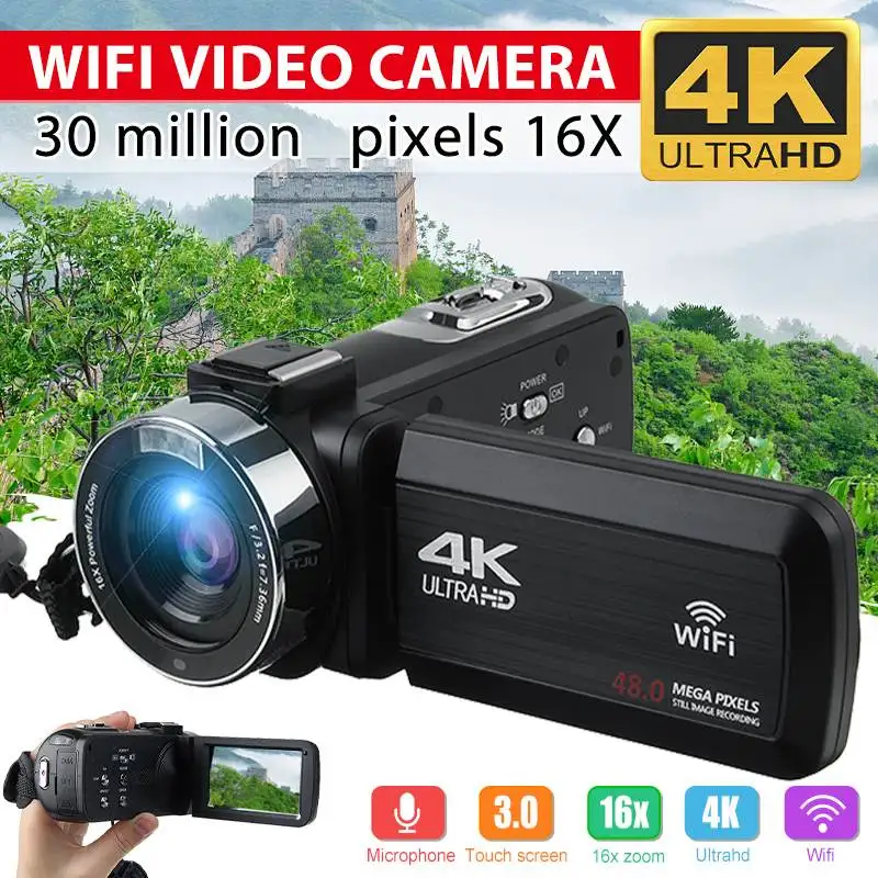 4K Video Camera Ultra HD 30MP WiFi DV Camcorder Digital Video Camera 270 Degree Rotation Touch Screen 16X Digital Zoom Camera
4K Video Camera Ultra HD 30MP WiFi DV Camcorder Digital Video Camera 270 Degree Rotation Touch Screen 16X Digital Zoom Camera