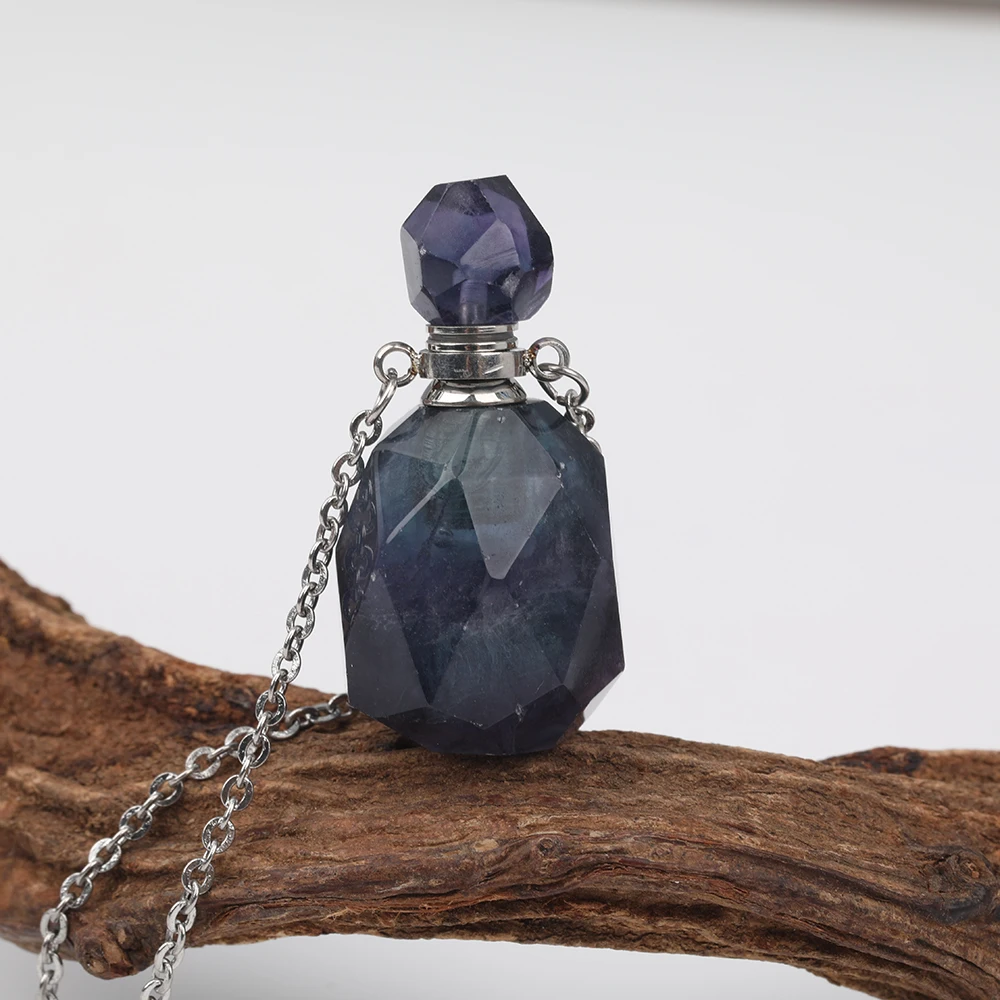 Natural Fluorite Stone Perfume Bottle Pendant Necklace For Women Crystal Essential Oil Bottle Chakra Healing Necklace
Natural Fluorite Stone Perfume Bottle Pendant Necklace For Women Crystal Essential Oil Bottle Chakra Healing Necklace