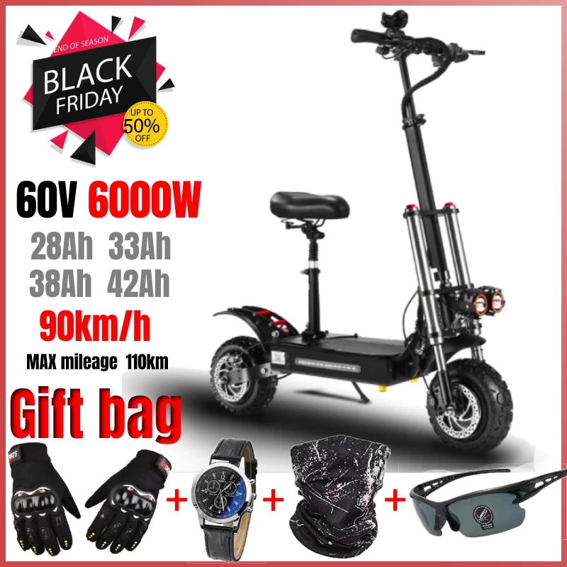 60V 6000W Electric Scooter 11 Inch Folding High Speed Off Road Electric scooters Adults Double motor E Scooter 100km/h
60V 6000W Electric Scooter 11 Inch Folding High Speed Off Road Electric scooters Adults Double motor E Scooter 100km/h