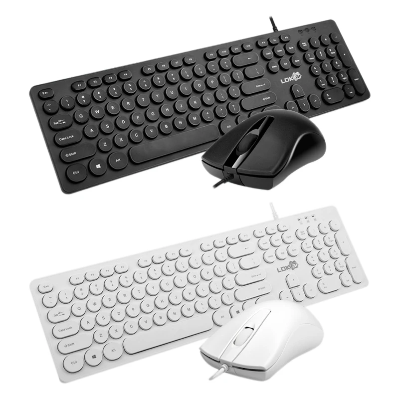 

LDKAI 1900 Keyboard and Mouse Set, Punk Round Keycap Mute Wired Office Keyboard and Mouse Set