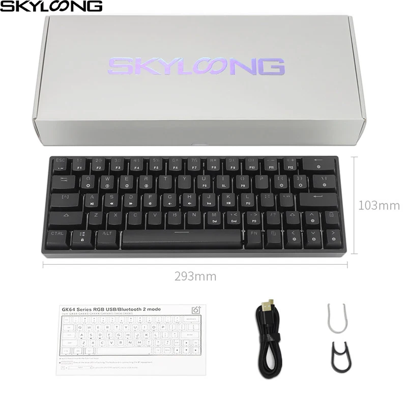SKYLOONG GK64S 64 Keys Mechanical Keyboard PBT Keycaps RGB Color Backlit For Win/Mac/Desktop Bluetooth Wireless Gaming Keyboard
SKYLOONG GK64S 64 Keys Mechanical Keyboard PBT Keycaps RGB Color Backlit For Win/Mac/Desktop Bluetooth Wireless Gaming Keyboard