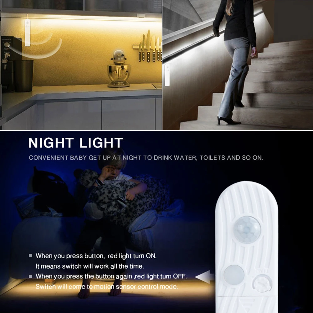 LED Strip Motion Sensor LED Strip Lights Night Light Cabinet Lamp Bed Closet Light USB Port Lamp AAA Battery Power 1m 2m 3m
LED Strip Motion Sensor LED Strip Lights Night Light Cabinet Lamp Bed Closet Light USB Port Lamp AAA Battery Power 1m 2m 3m