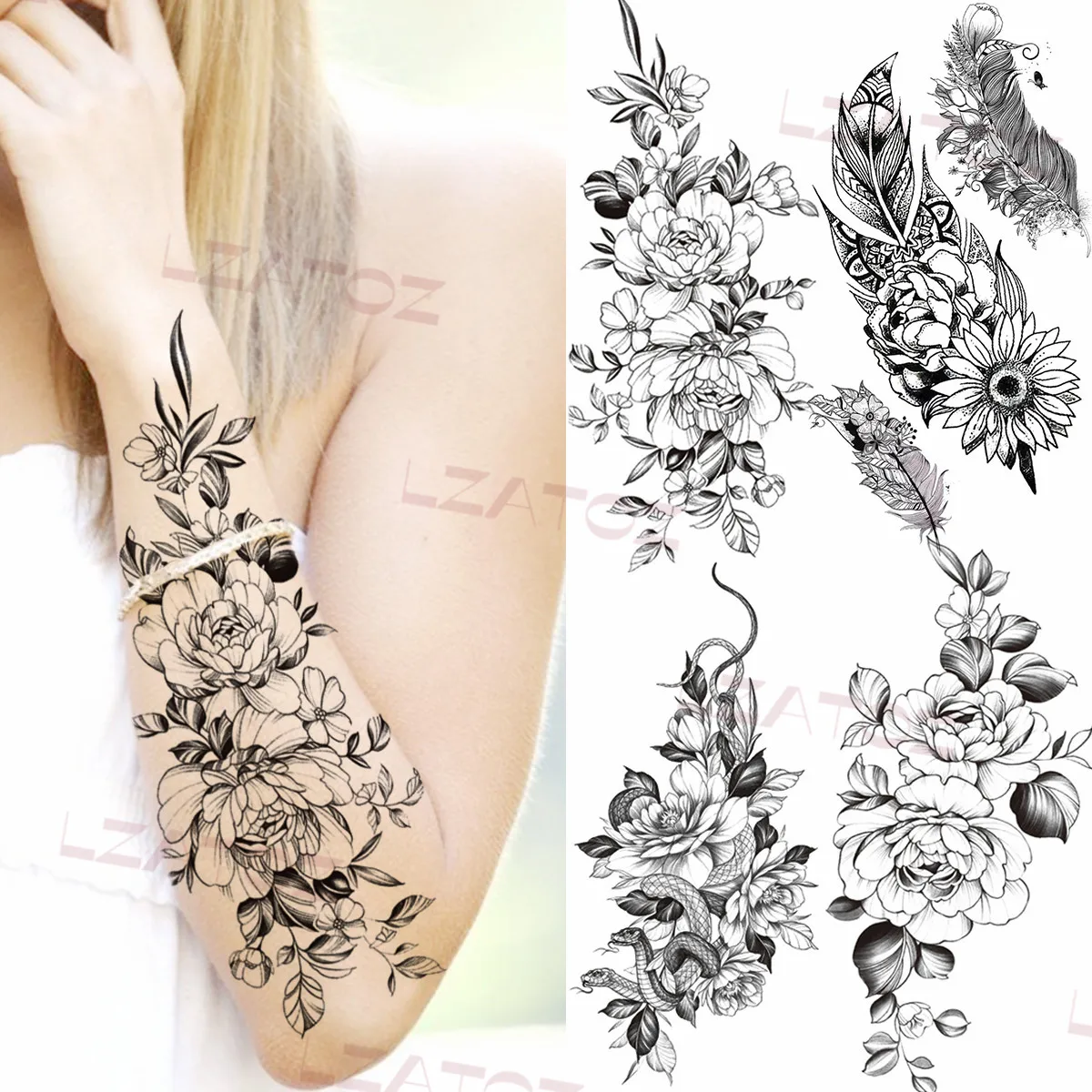 Realistic Roses Temporary Tattoos For Women Adult Feather Snake Peony Fake Tattoo Sticker Sexy Body Art Decoration Tatoos Paper
Realistic Roses Temporary Tattoos For Women Adult Feather Snake Peony Fake Tattoo Sticker Sexy Body Art Decoration Tatoos Paper