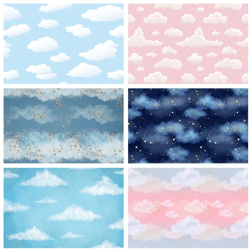 Фоны для фотосъемки с изображением белых облаков синего звездного неба торта