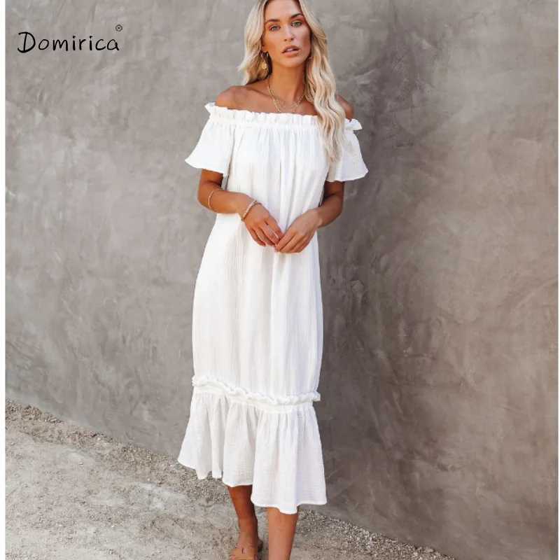 DOMIRICA White Dress Women's Tube Top Solid Color Short-sleeved Dress Vestido Feminino Ruffled Hem Loose Long Dresses for Women
DOMIRICA White Dress Women's Tube Top Solid Color Short-sleeved Dress Vestido Feminino Ruffled Hem Loose Long Dresses for Women