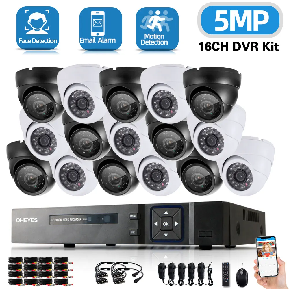 CCTV DVR Home Security Camera System 16CH 5MP DVR Kit Outfdoor Night Vision Black Dome Camera Video Surveillance DVR System Set
CCTV DVR Home Security Camera System 16CH 5MP DVR Kit Outfdoor Night Vision Black Dome Camera Video Surveillance DVR System Set