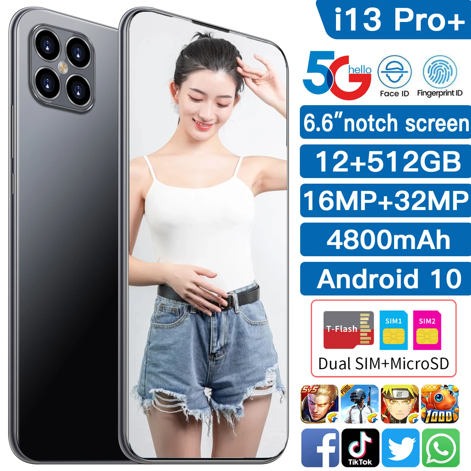 2021 I13 Pro Hot Sale Smartphone 12G 512G Global Version 10 Core 6.6 Inch Screen 4800mAh MT6875 16MP 32MP Mobile Phone Face ID
2021 I13 Pro Hot Sale Smartphone 12G 512G Global Version 10 Core 6.6 Inch Screen 4800mAh MT6875 16MP 32MP Mobile Phone Face ID